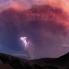 Volcanic eruption with lightning