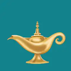 Golden genie lamp with smoke