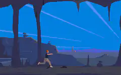 Pixel art character running in cave