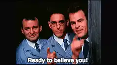 Three men in blue suits ready to believe you