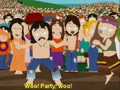 South Park hippies dancing at a festival