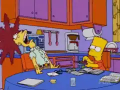 Bart Simpson laughs at Homer's explosion