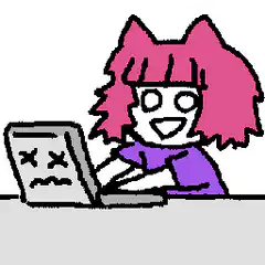 pink hair girl excited at laptop