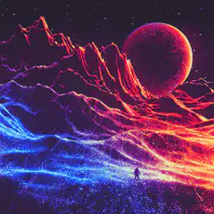 pixel art alien landscape with planet