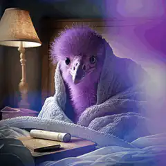 Purple bird in bed with glowing aura