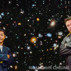 Elon Musk and Xzhuang with Starship in space