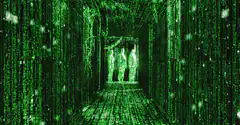 Matrix code tunnel with figures