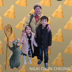 Remy and family with cheese background