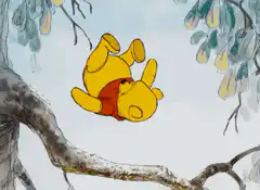 Winnie the Pooh falling and landing on a tree branch
