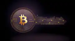 Golden Bitcoin with Circuit Board
