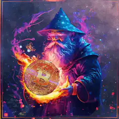 Wizard holding burning Bitcoin