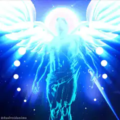 Glowing blue angel with sword