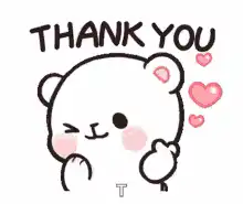 cute bear saying thank you with hearts