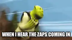 Shrek running with Zaps