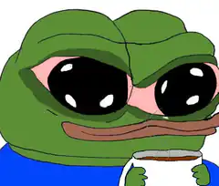 Sad Pepe holding coffee