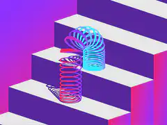Colorful slinky on purple stairs