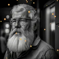 Old man with bitcoin symbols and glitch effect