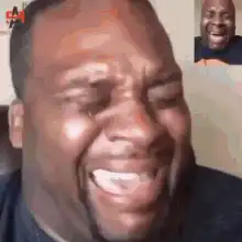 Man laughing hysterically on video call