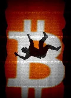 Bitcoin logo falling man