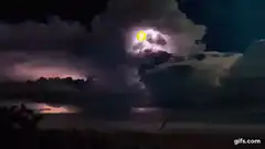 Bitcoin lightning storm over ocean
