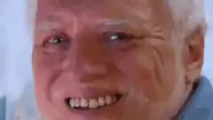 Old man smiling then looking up
