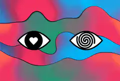 Colorful wavy face with heart and spiral eyes