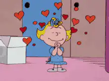 Lucy van Pelt with floating hearts