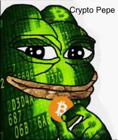 Crypto Pepe holding Bitcoin