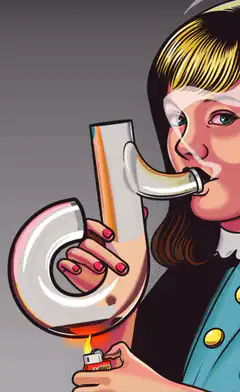Girl smoking a giant letter J pipe