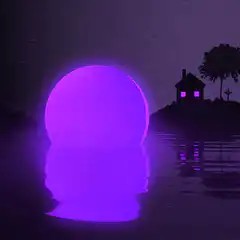 Glowing purple orb on water