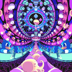 Pixel art rollercoaster with ducks and aliens
