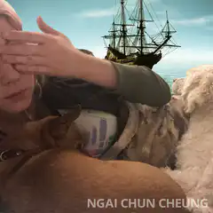 Person covering eye with ship background