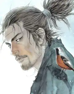Man with bird on shoulder