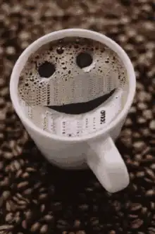 Coffee cup with animated face