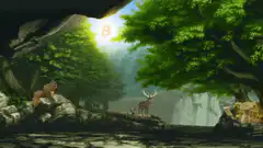 pixel art forest with bitcoin sun