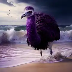purple emu on stormy beach