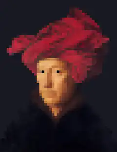 Pixel Art Portrait of a Man in a Red Hat