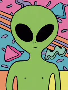 Green alien holding pink triangle