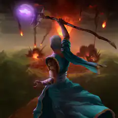 mage raising glowing staff in battle