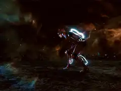 Samus Aran charging her beam in Metroid