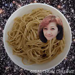 Heidi Yang and Ngai Chun Cheung heads in noodles