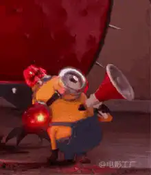 Minion with red lights and megaphone