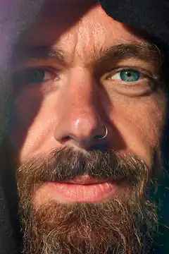 Close-up of bearded man with blue eyes
