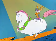 Bugs Bunny riding a white horse