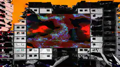 Colorful abstract art on building facade