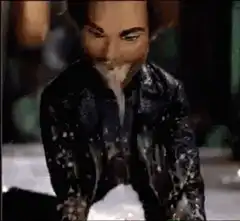 Puppet spits out flour