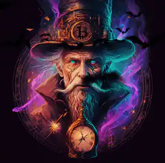 Wizard with Bitcoin hat and pocket watch
