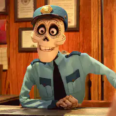 Skeleton Police Officer Desk Scene