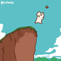 Cat falling off cliff chasing butterfly