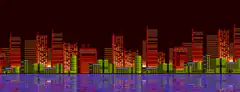 pixel art city skyline at night